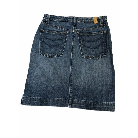 Tommy Hilfiger Jean Pencil Skirt Side Slit Distressed Medium Wash Womens 6 Logo - Picture 2 of 11